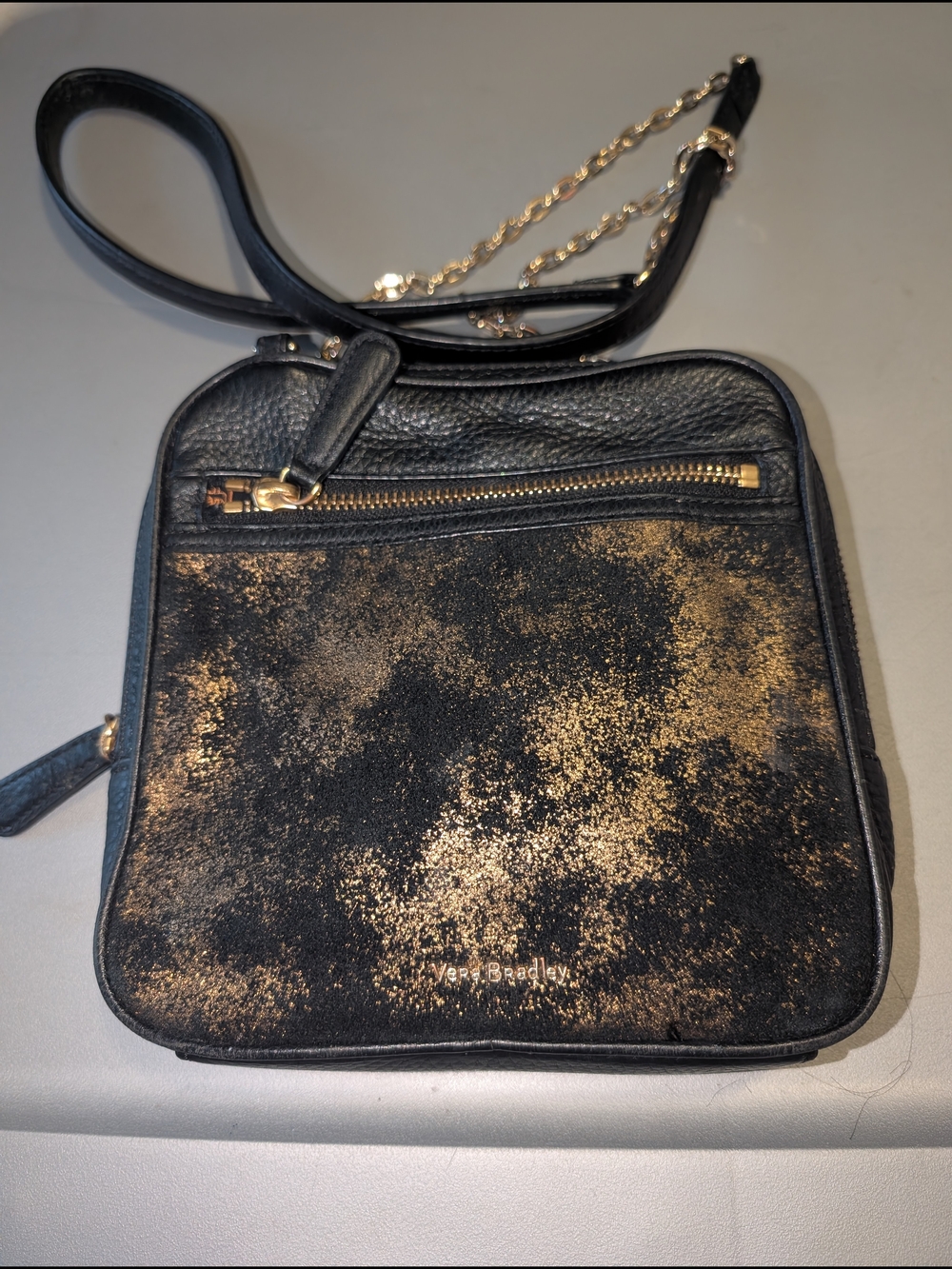 Vera Bradley Black & Gold Crossbody Bag Premium Leather Collection